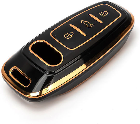 Carcasă de protecție premium pentru cheie Audi, material TPU de înaltă calitate, compatibilă cu A6 C8, A7, A8, Q8, Q7, S-line, RS, Allroad 2017-2021, negru auriu, Luvlu