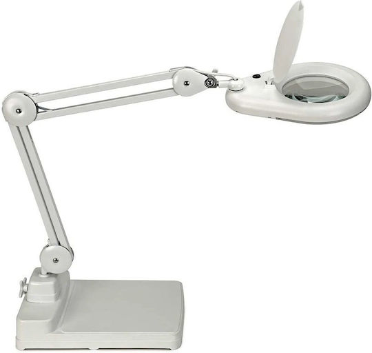 Lampă cu lupă LED Maul Viso cu stativ, albă