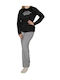 Mihra Winter Women's Pyjama Set Black-striped