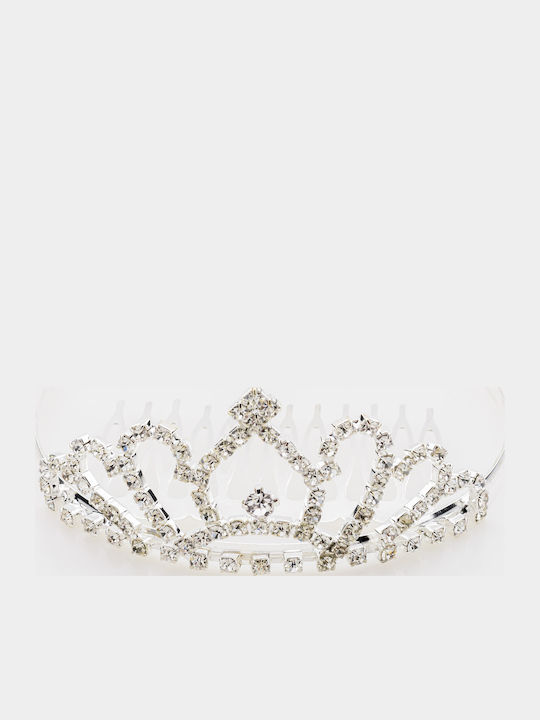 Tiara metalică "Crown Spark" cu pieptene, cristale rhinestone, 1 buc, argintiu