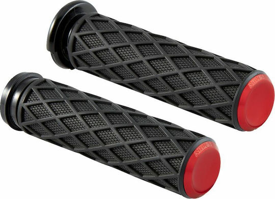 Arlen Ness Grip Closed Handlebars 25.4mm Diamond Diamond Knurled No Flange No Waffle Throttle-by-wire Soft 500-017 Black-Red