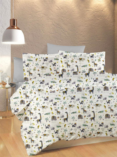 Dimcol Чаршаф Единично с Ластик Памук White-grey 70x140см