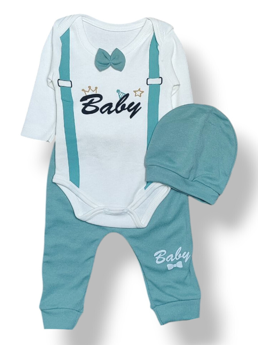 Babydom Baby Bodysuit Set Long-Sleeved with Pants Ecru, Mint 3pcs