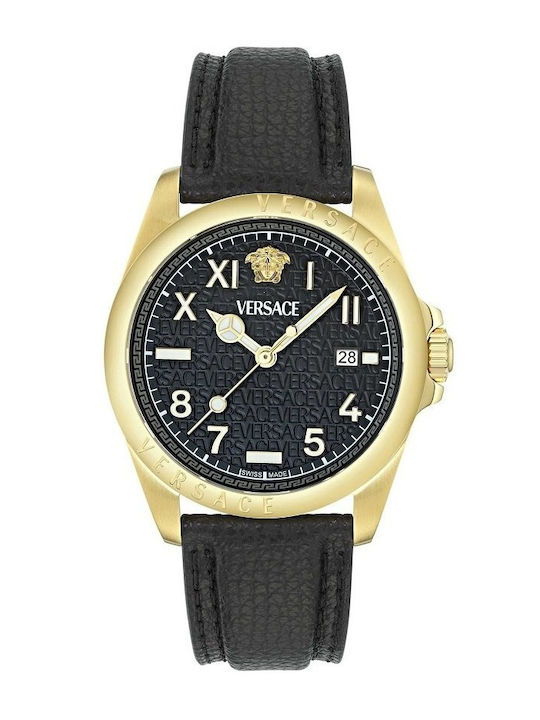 Versace Anteo Ανδρικό Ρολόι Μπαταρίας με Μαύρο Δερμάτινο Λουράκι
