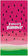 Prosop de plajă cu text „hello Summer”, model pepene verde, bumbac, 150x75cm, fucsia