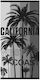 Prosop de plajă cu text "California West Coast" palmieri, bumbac, 150x75cm, gri-negru