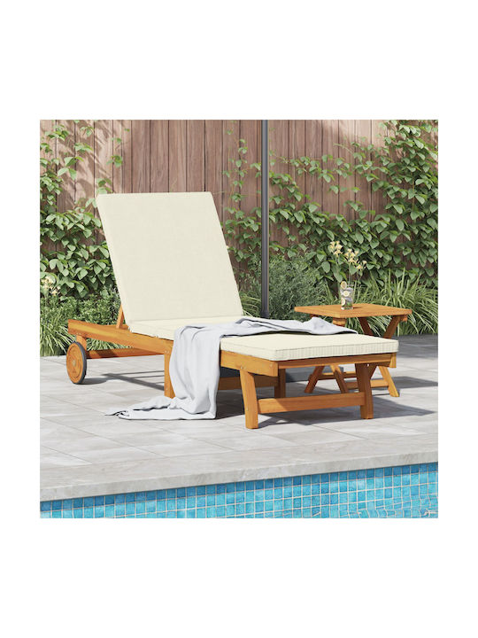 Deckchair Wooden with Cushion & Wheels Beige 20...