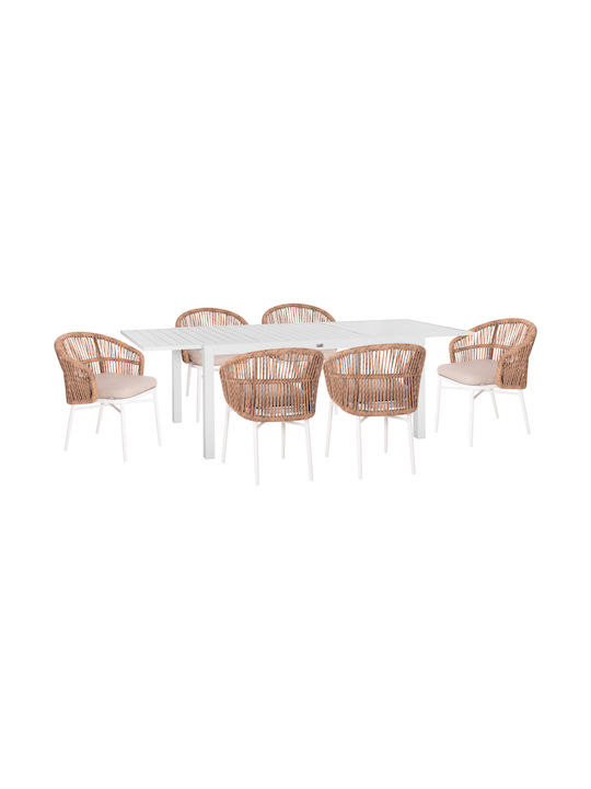 Garden & Outdoor Furniture Sets Dining Room Set Krum 7 Pieces White with Pillows