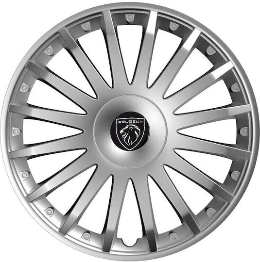 Versaco Car Hubcap Set Crystal with Peugeot Emblem 16" 4pcs Silver