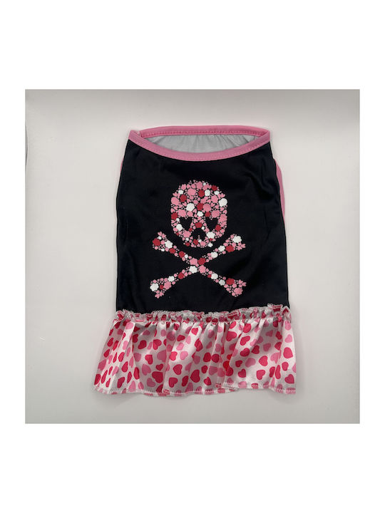 Bonnie Medium Black Dog Dress with Pink Skull Details