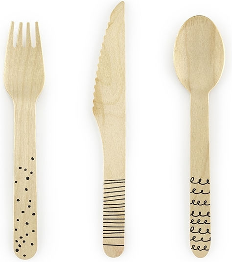 Wooden Cutlery 3 Black Designs Set of 18 pcs