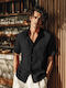 Short-sleeved Linen Shirt Black