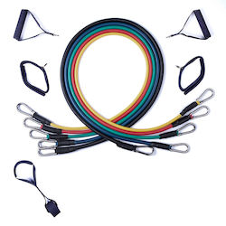 Elastic Tube Resistance Bands Set Ryher Sports Maximum Combined Resistance 45 Kg 11 Pieces 5x126 Cm Latex Multicolour Includes Carrying Bag and Exercise Manual Stretching