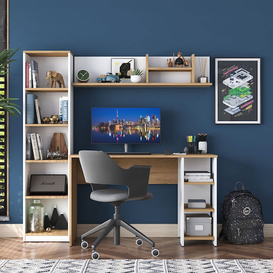 Γραφείο με Βιβλιοθήκη 160x45x161.8εκ. White-walnut Γραφείο με Βιβλιοθήκη 160x45x161.8εκ. White-walnut
