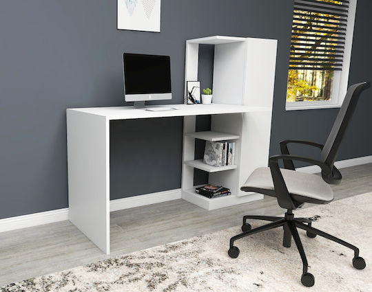 Birou pentru copii cu Bibliotecă din Melamină Alb 120x55x120cm