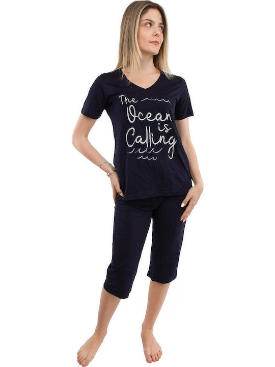 Happy Family Summer Women's Pyjama Set Dark Blue