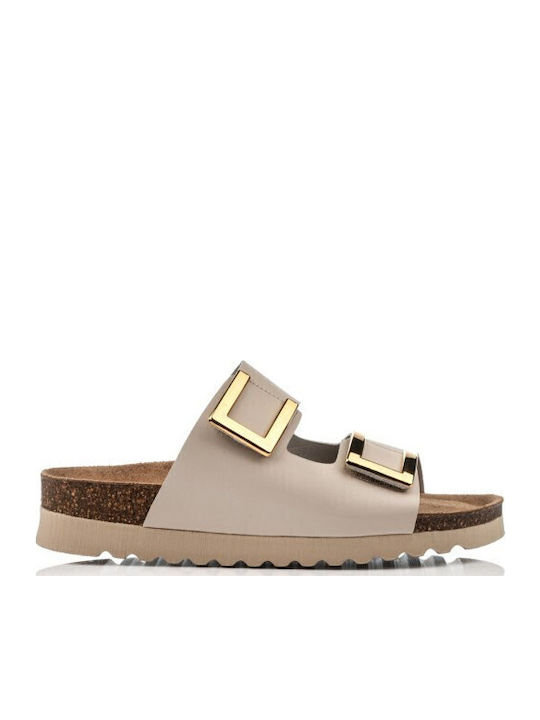 Boxer Leather Women's Flat Sandals in Beige Color