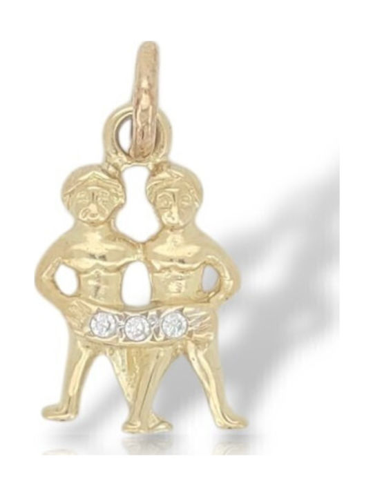 Mentzos Charm Зодиакален Знак Близнаци от Жълто Злато 14 Карата М2775
