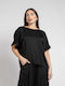 Bluze damă Satin Mâneci scurte Negru