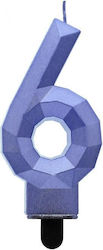 Number 6 Candle Diamond Metallic Dark Blue 7.6 cm