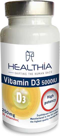 Healthia Vitamin D3 Vitamin for Immune System Boost & Bone Health 5000iu 250mg 30 softgels