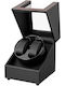 Leather Watch Winder 2 with Transparent Cap Black Carbon