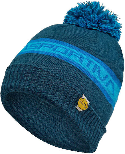 Orbit Pom Pom Beanie Unisex Beanie Gestrickt in Blau Farbe