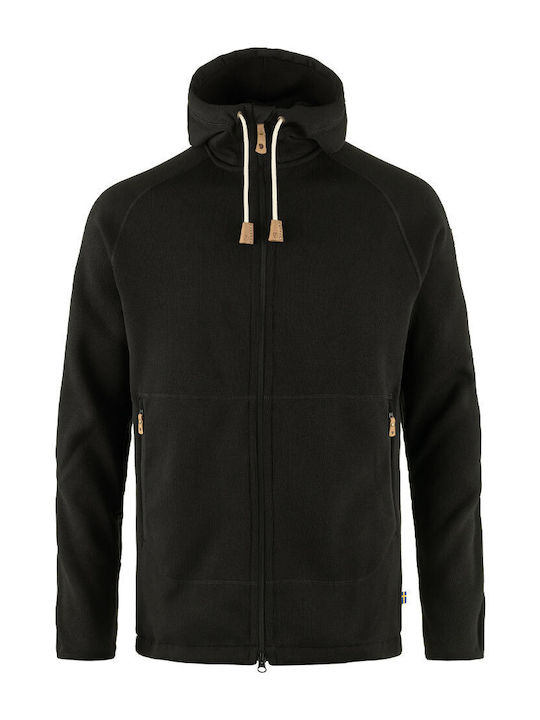 Fjallraven Herren Fleecejacke mit Kapuze Schwarz