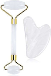 Gua Sha Jade Roller Set Macvi Facial Body Massage Skin Rejuvenation Lymphatic Drainage White