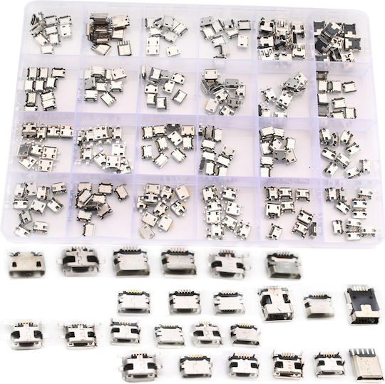 Set 240 Conectori USB B Micro Feminin Conexiune Pcb 24 Modele Diferite Din Oțel Inoxidabil Compatibil Cu Mouse-uri Tastaturi Încărcătoare Încărcătoare Telefon Conectori Înlocuire Reparații Cutie de Transport Stoc