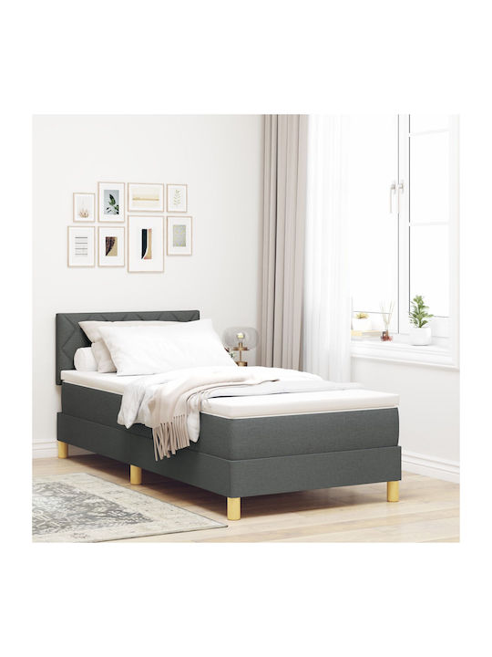 Single Upholstered Bed with Fabric Dark Gray with Mattress 90x200cm