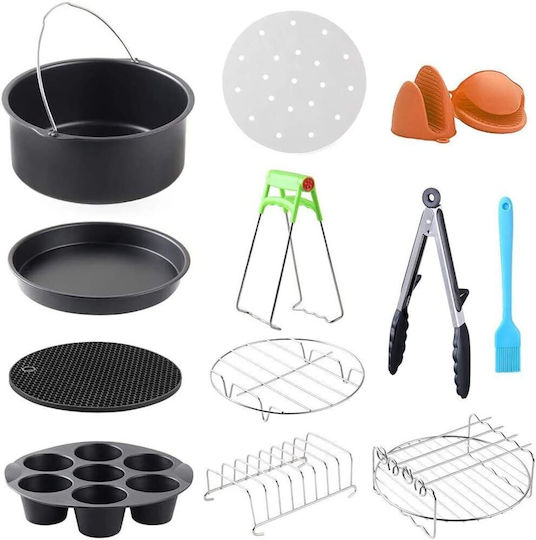 Set 12 Accesorii Pentru Prăjitoare Cu Aer Compatibile Cu Modele De 3.3 Litri Inclusiv Forme De Copt Tava Pentru Pizza Tava Pentru Coacere Rafturi Pentru Grătar Spatulă Clești Silicon Protecție Universală