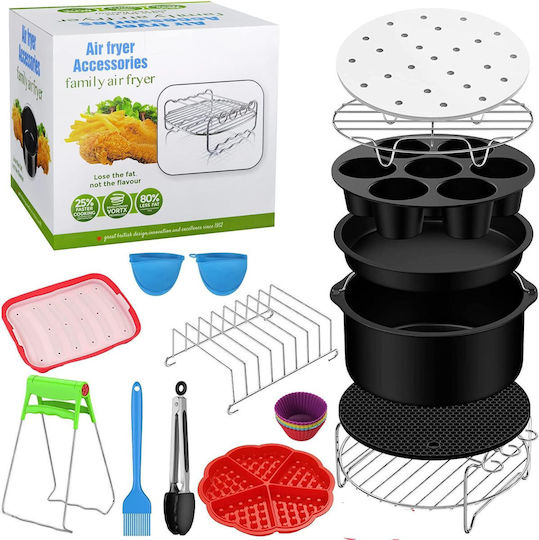 Accesorii Pentru Prăjitoare Cu Aer Set De 16 Bucăți Compatibile Cu Modelele Airfryer 4.2l-5.8l Tăvi De Copt Pentru Pizza Tava De Copt Rafturi Pentru Grătar Hârtie Pergament Spatulă Clești Siliconate Protecție
