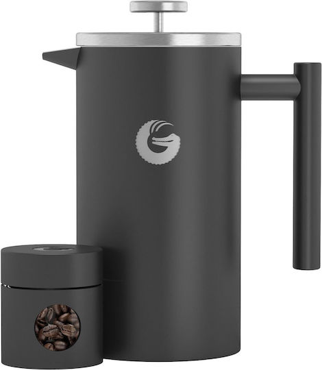 Cafetiere French Press 8 Cesti Double Wall Cafetiere 1 Litru Capacitate Container pentru Cafea din Oțel Inoxidabil Gri