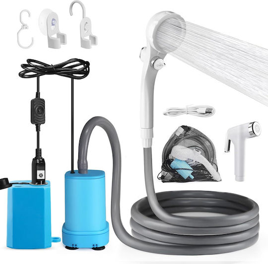 Duș Electric cu Baterie cu Dublă Alimentare pentru Camping