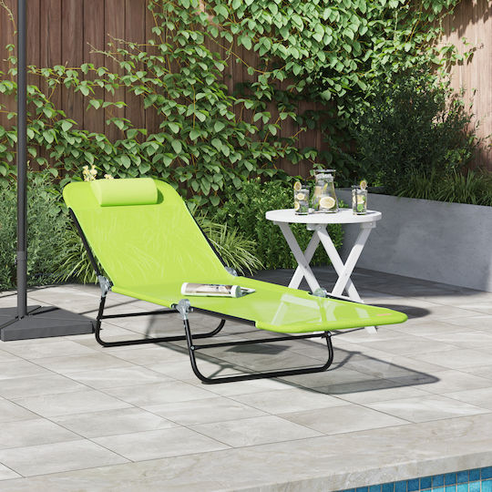 vidaXL Foldable Metallic Beach Sunbed Green with Pillow 55x182x85cm