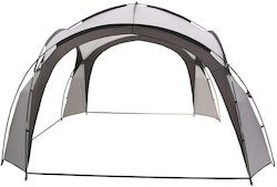 Garden Pavilion 350x350x230 Cm Fiberglass Structure Waterproof Polyester Roof Gray White