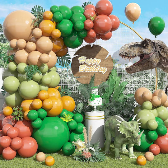 Set de Arcuri pentru Balon Decor pentru Petreceri În Verde Galben Portocaliu Diverse Mărimi 102 Bucăți Bandă pentru Balon Puncte Adezive