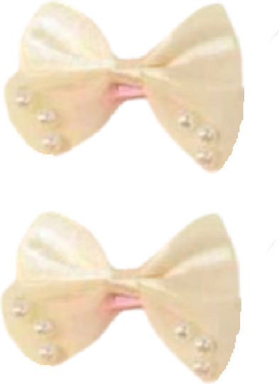 Set 2 Pieces Clip Hair Clip Bow Pearl Beige Ivory