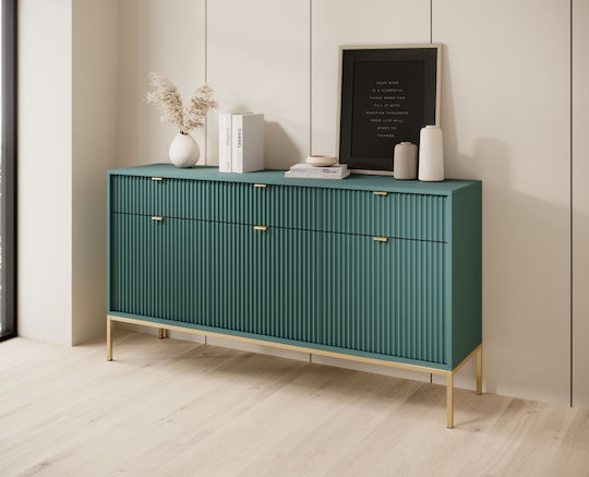 Sideboard Nova Wooden with Drawers Green + Gold 154x39x83cm