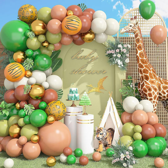 Set de Baloane Arc Verde Decorațiuni Party Retro Maro Portocaliu Diverse Dimensiuni 101 Bucăți Banda de Baloane Puncte Adezive