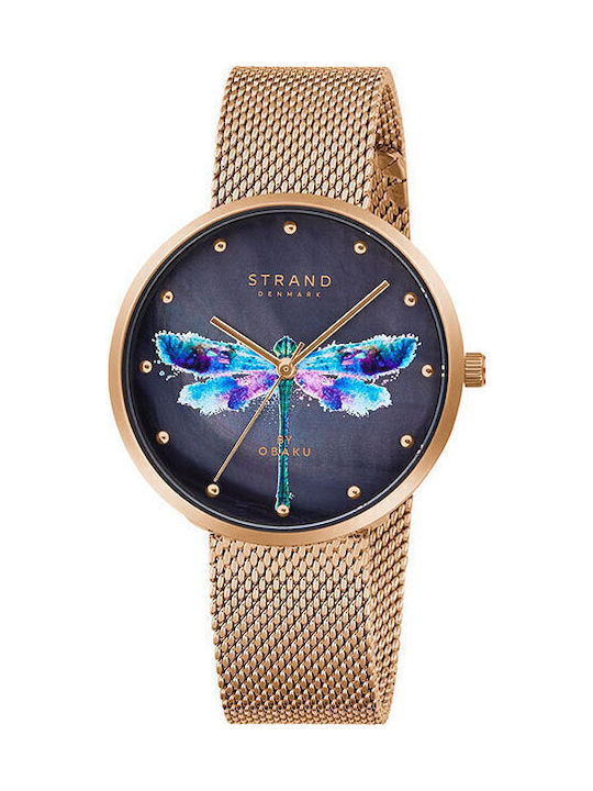 Strand by Obaku Women's Watch with Pink Gold Metal Bracelet