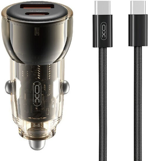 XO Cc60 Φορτιστής Αυτοκινήτου 30W Γρήγορης Φόρτισης με Θύρες: 1xUSB 1xType-C μαζί με Καλώδιο Type-C Καφέ Χρώμα