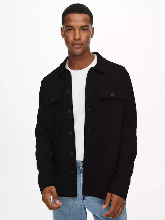 Long-sleeved Denim Shirt Black