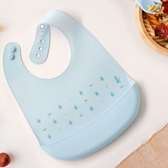 Kiokids Wasserdicht Lätzchen Silikon mit Taste & Tasche Sky Blue für 4 m+