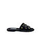 Leather Women's Flat Sandals in Black Color