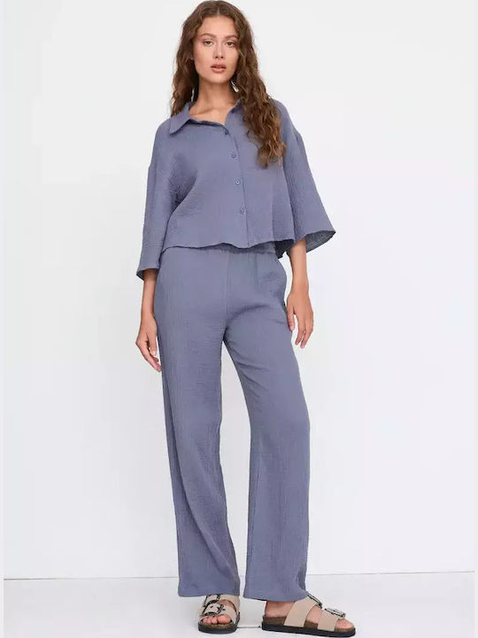 Women's Fabric Trousers Relaxed Fit Blue