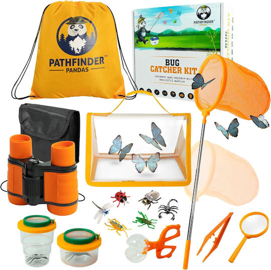 Naturerkundungs-Forschungsset Abenteurer Entdecker-Kit Ferngläser Lupe Schmetterlingsnetz Verlängerbarer Griff Behälter Kinder Pfadfinder Pandas