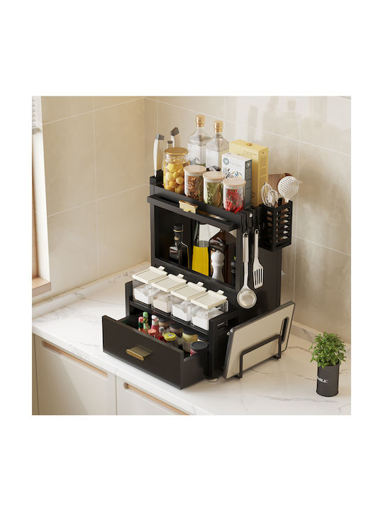 Bakaji Glass Tabletop Spice Rack Organizer Black