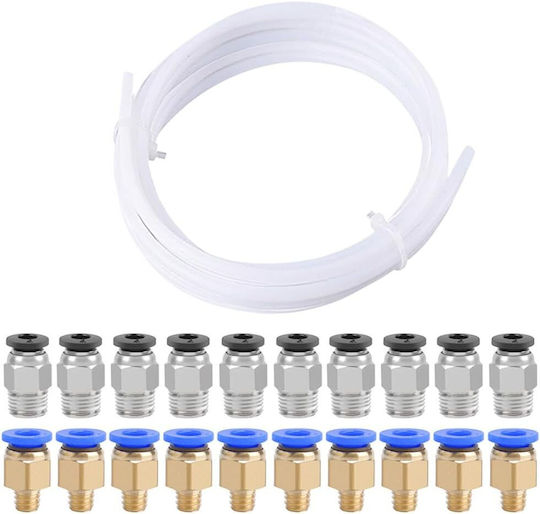 Set Țevi Teflon de 5m pentru Imprimante 3D 10 Bucăți Conectori Pneumatici 4-m6 10 Bucăți Conectori 4-m10 Țeavă PTFE Filament pentru Imprimante